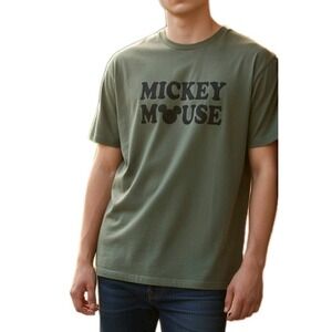 H&M LOGG Disney Mickey Mouse Graphic T-Shirt Mens XL Olive Green Double Sided SS